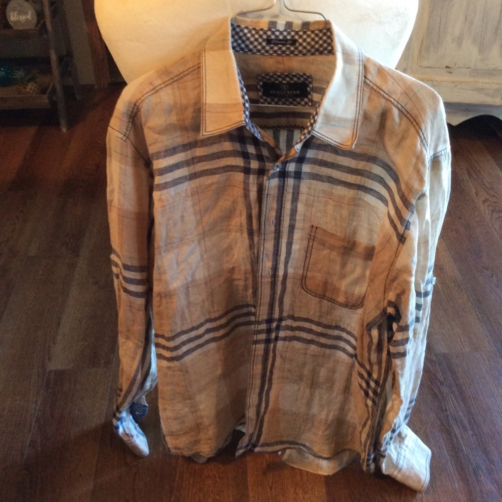 Bugatchi Men’s Ls Linen Button Up - image 1
